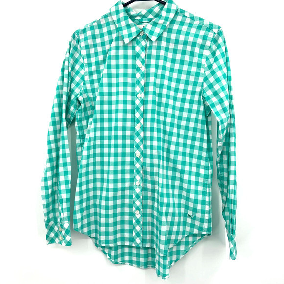 Vineyard Vines size 4 relaxed fit 100% cotton‎ green and white gingham button up - Picture 1 of 6